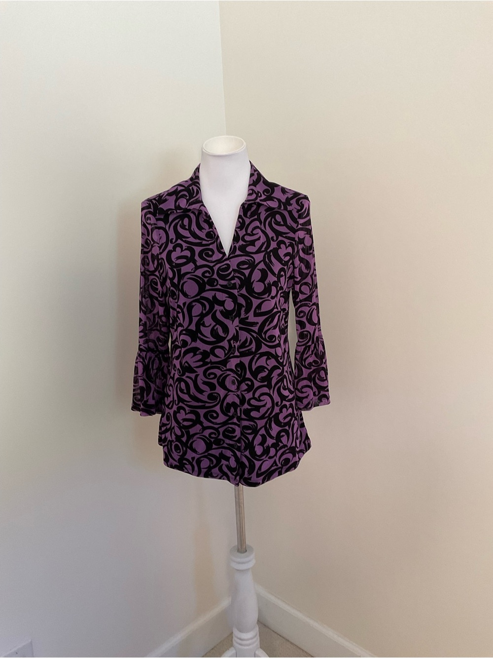 INC International Concepts Purple Button-Front Top with Black Swirl Print